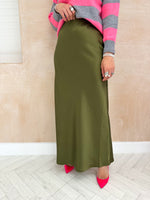 High Waisted Satin Maxi Skirt In Khaki