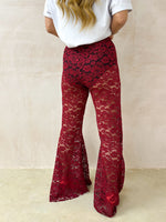 Fairytale Lace Extreme Flare Trousers In Burgundy