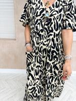 Smock Style Midi Dress In Leopard Print