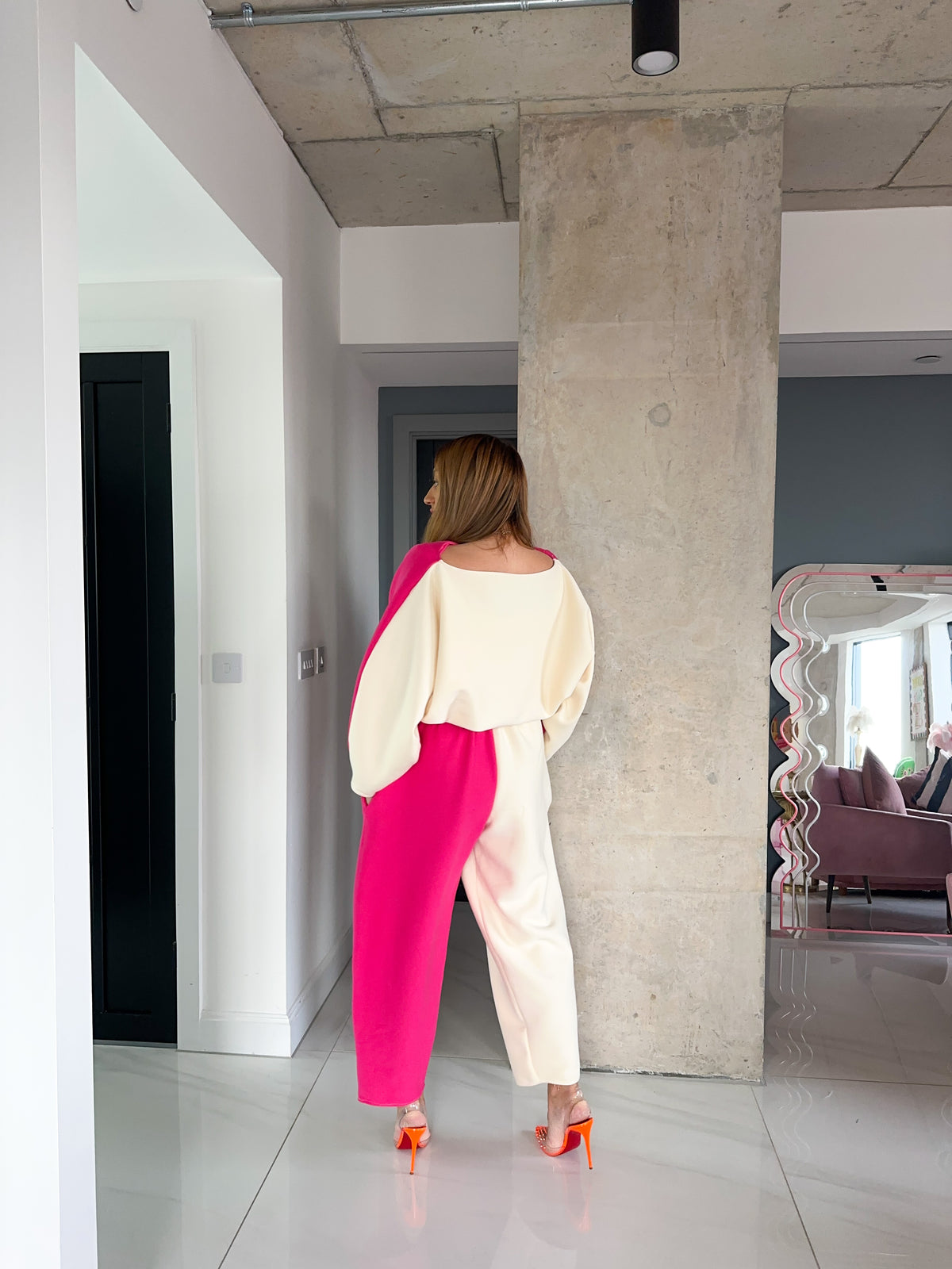 Core Collection Sweatshirt Jumper In Pink/Cream Contrast