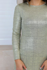 Long Sleeve Maxi Dress In Brushed Gold Metallic