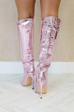 Faux Leather Metallic Boots In Pink
