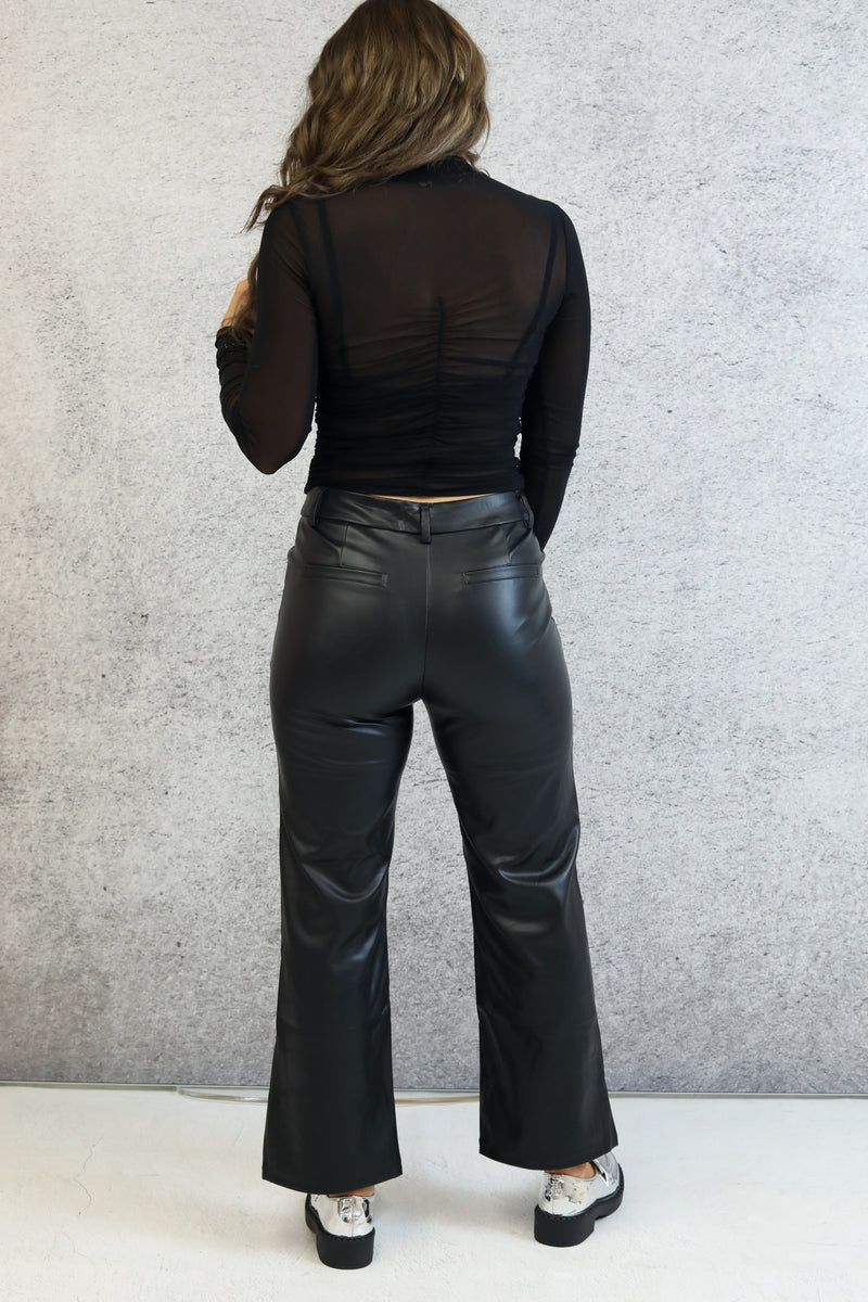Faux Leather Midi Trousers In Black