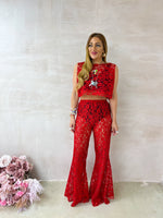 Fairytale Lace Extreme Flare Trousers In Red