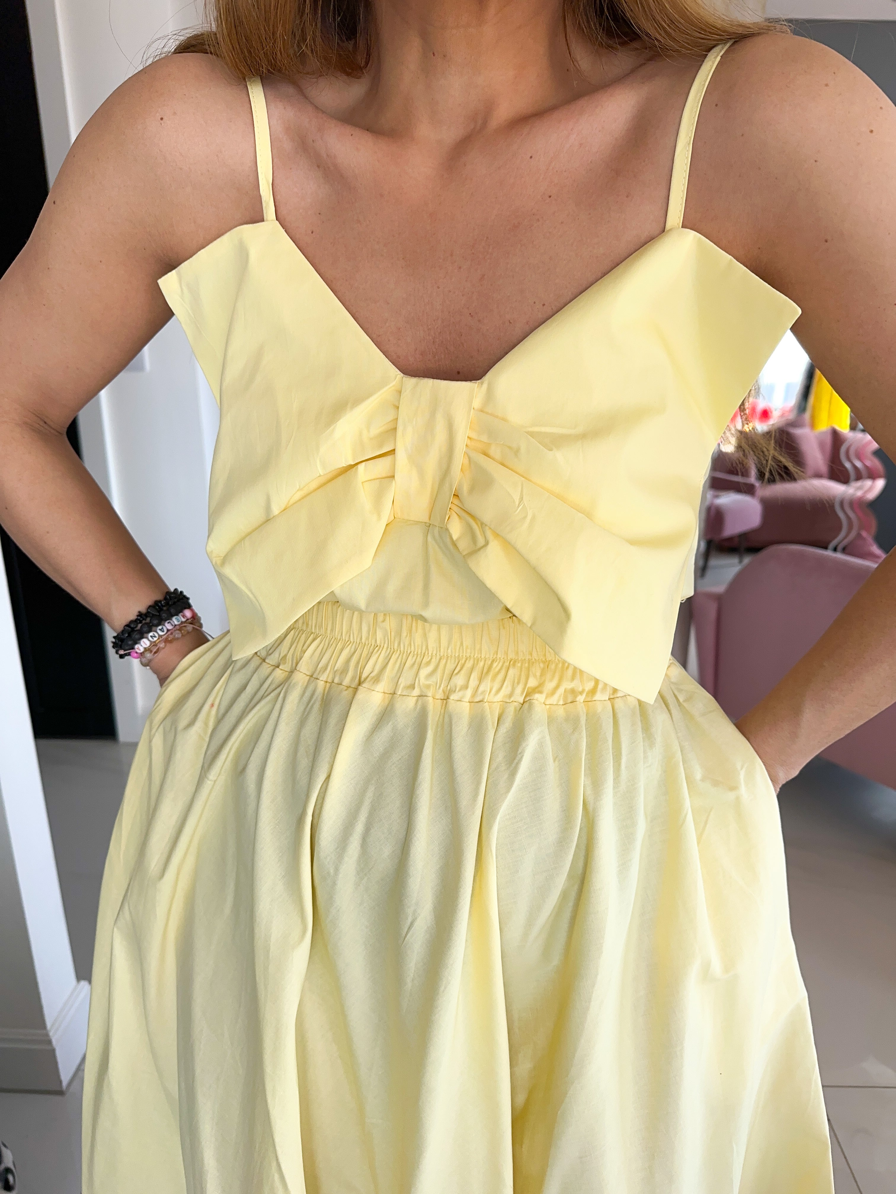 Bow Front Cami Top In Yellow