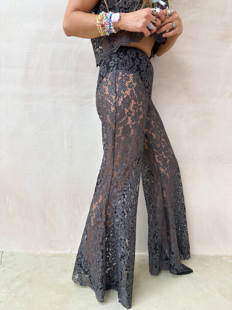 Fairytale Lace Extreme Flare Trousers In Grey