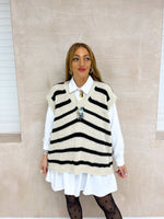 Stripe Oversized Knitted Vest In White/Black