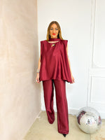 The Midnight Satin Wide Leg Trousers In Burgundy