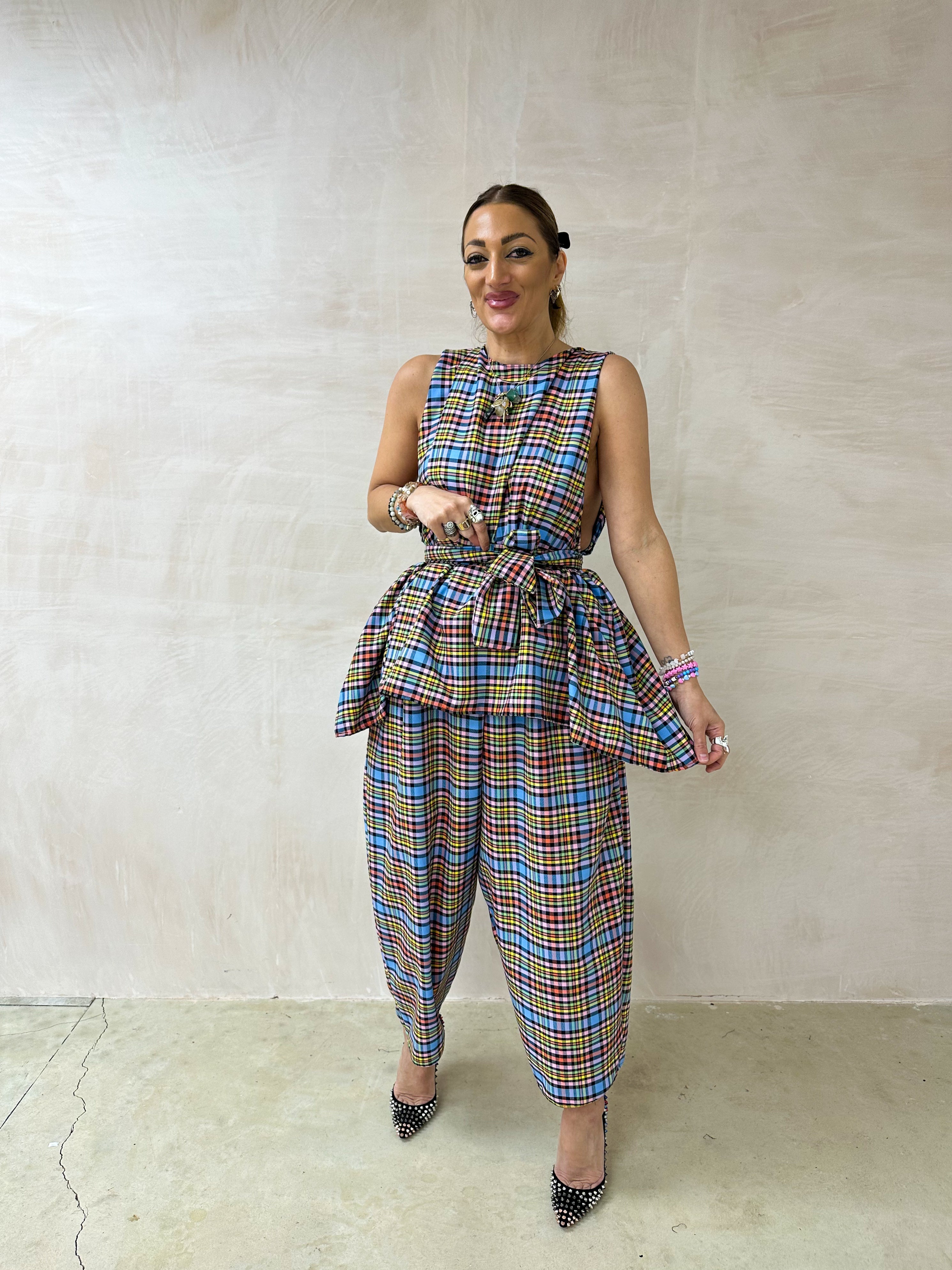 Muse Balloon Trousers In Multi Coloured Tartan