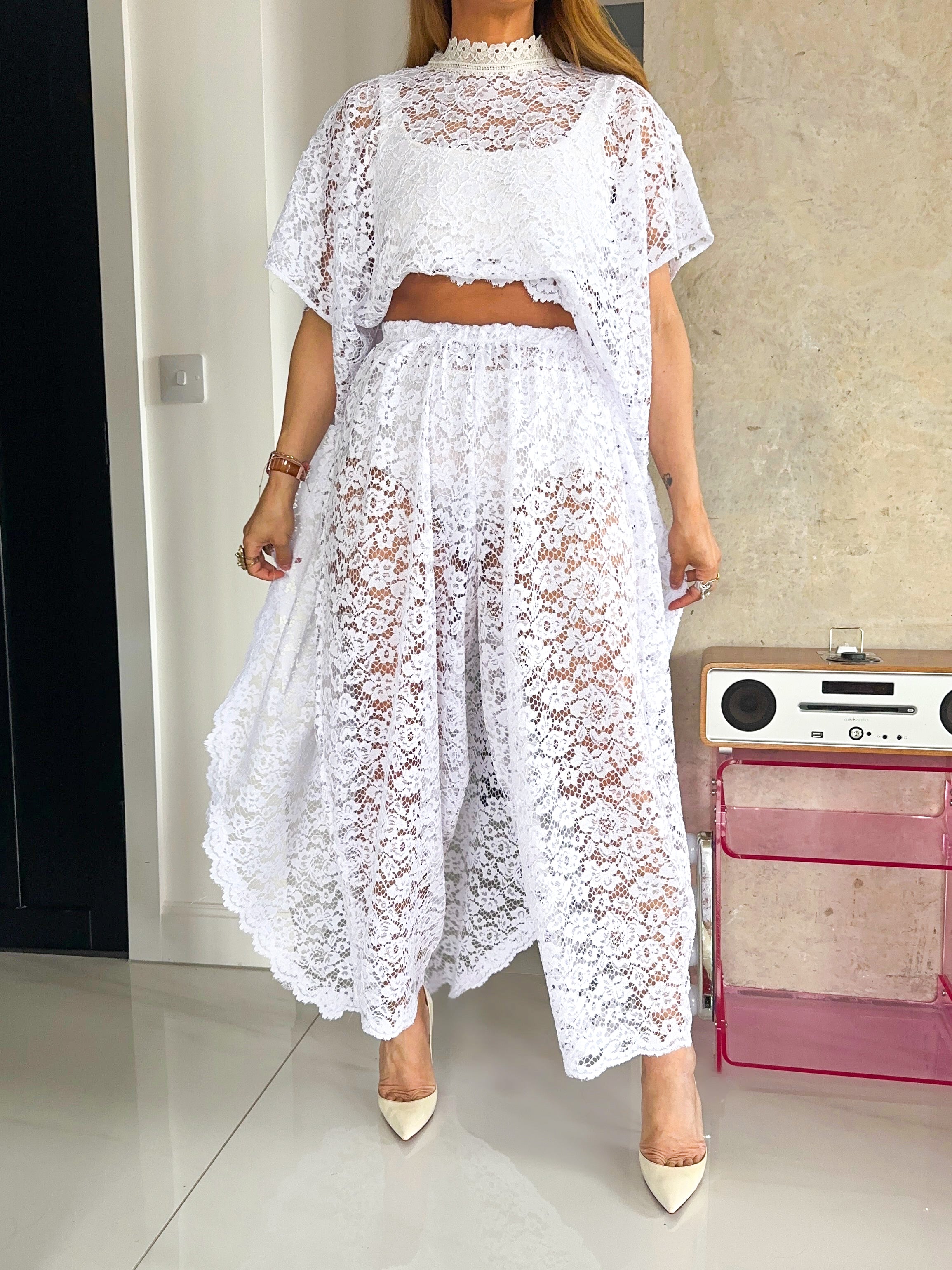 Sweet Dreams Lace Balloon Trousers In White