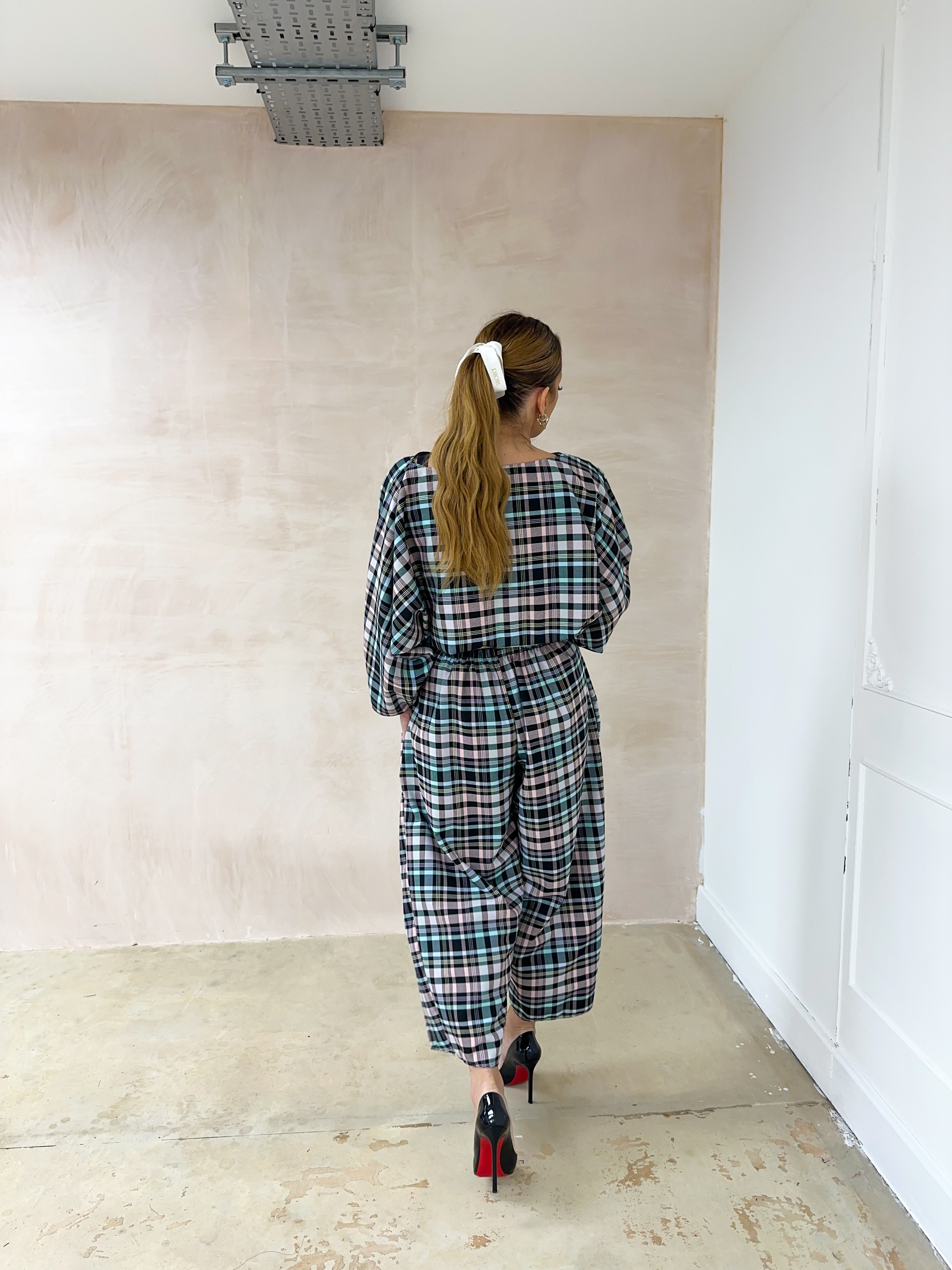 Muse Puff Sleeve Top In Colourful Pastel Tartan