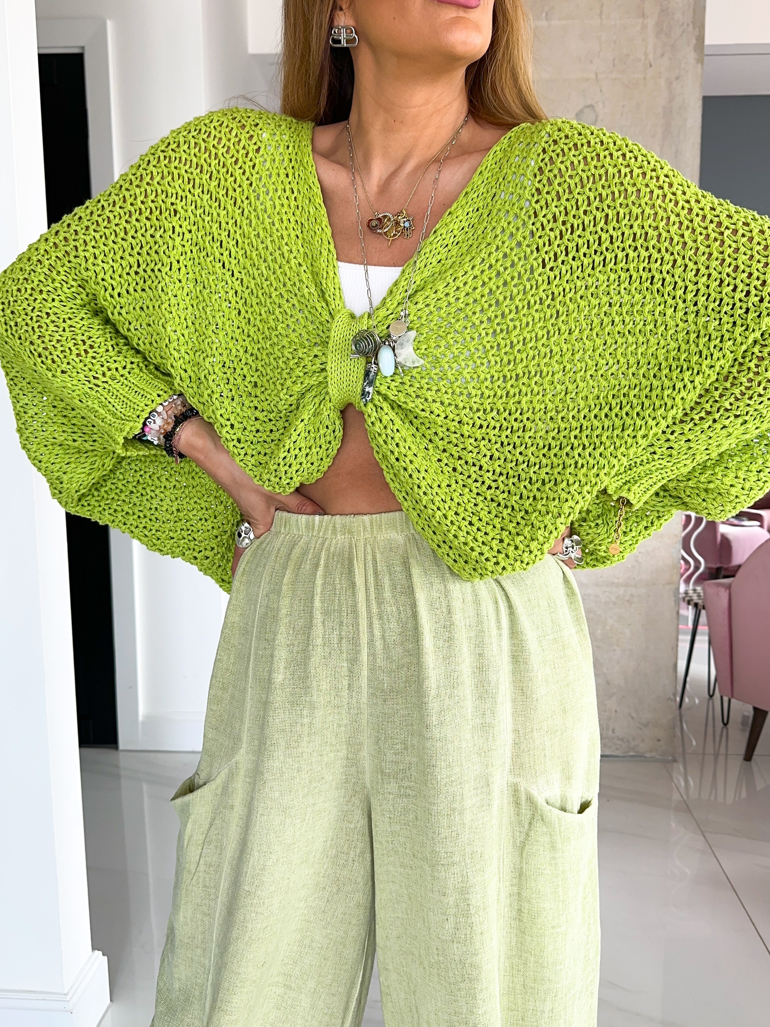 Loop Knit Knot Front Jumper In Green