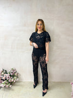 High Waisted Crochet Trousers In Black