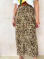 Mesh Detail Midi Skirt In Leopard Print