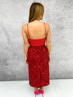 Bodice Style Sequin Top In Red
