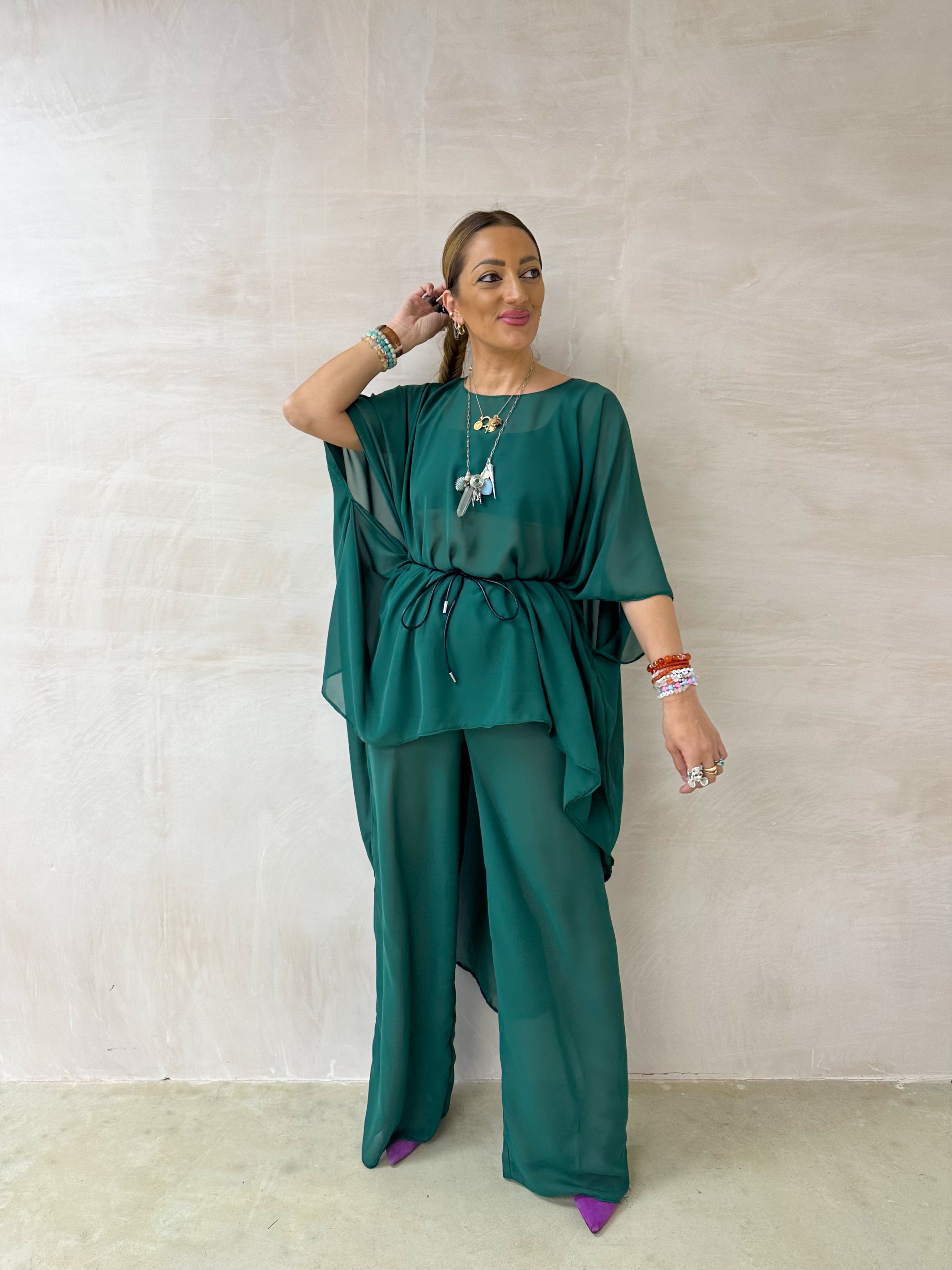 The Jasmine Chiffon Dress In Bottle Green