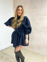 Puff Sleeve Scuba Dress In Midnight Blue