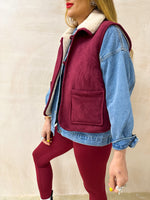 Faux Suede Gilet In Burgundy