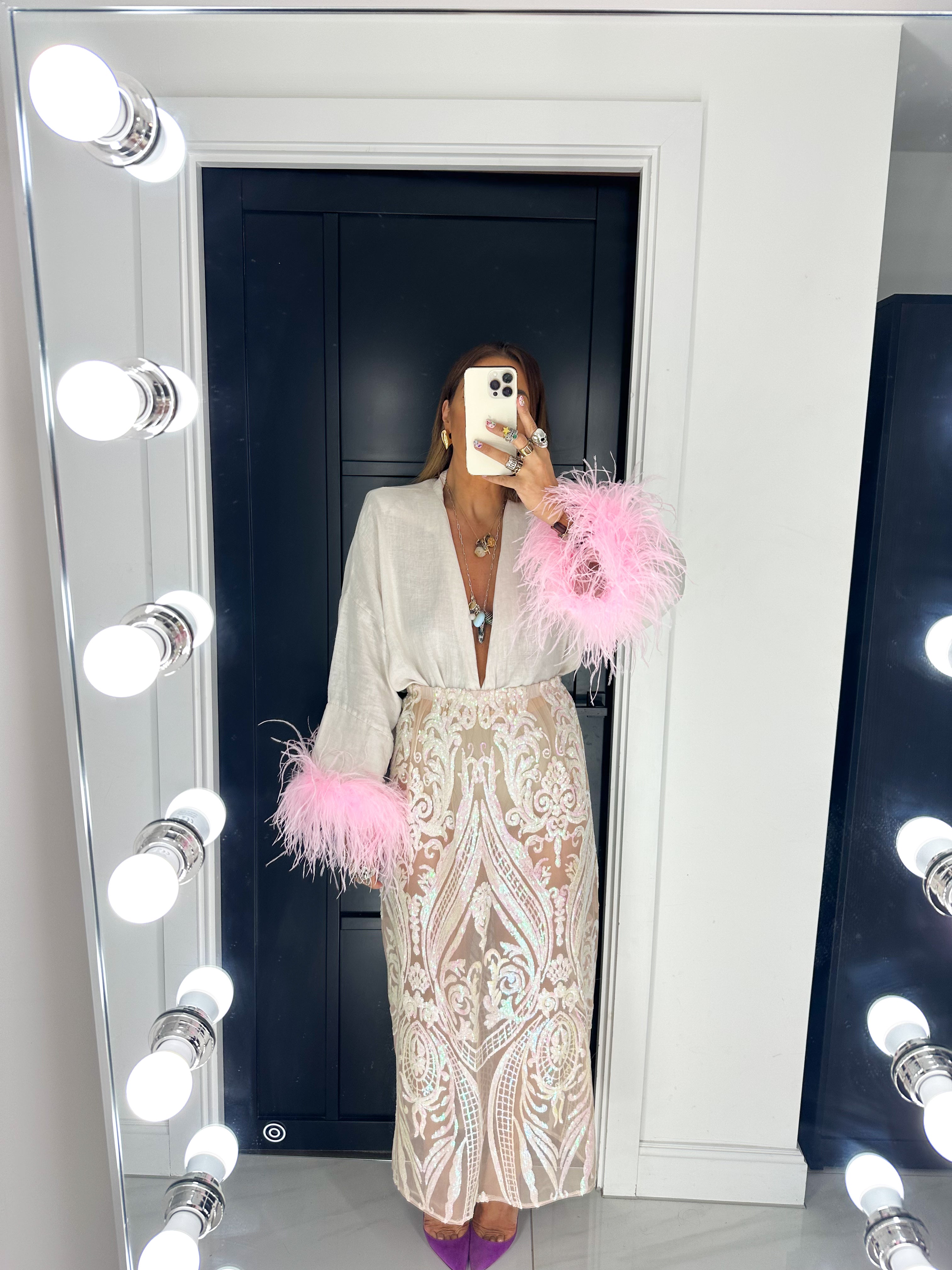 Solaris Fortuna Sequin Midi Skirt In Champagne