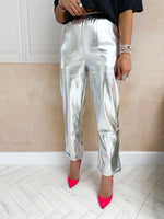 High Waisted Trousers In Silver Metallic