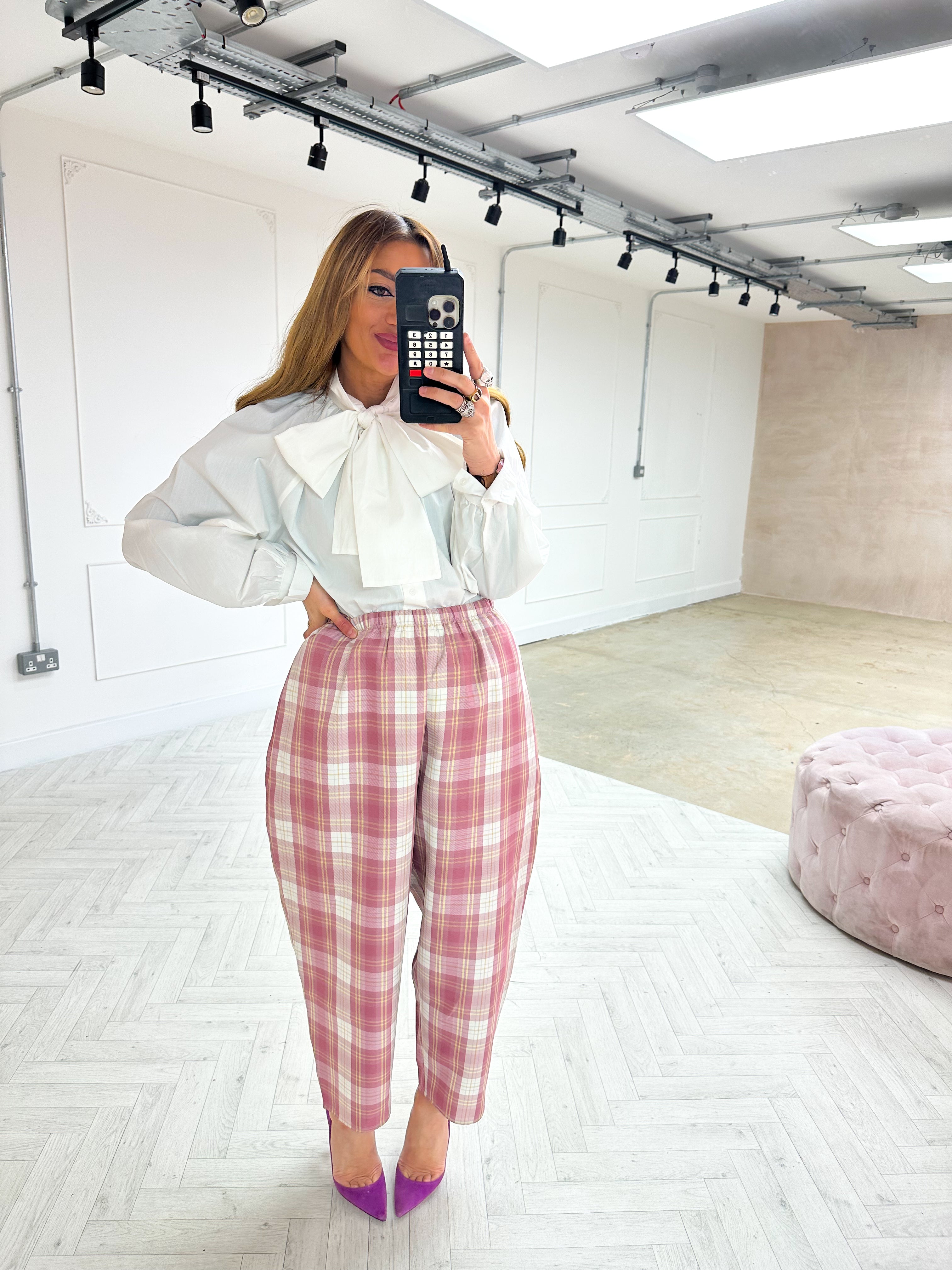 Tartan Check Balloon Trousers In Pink