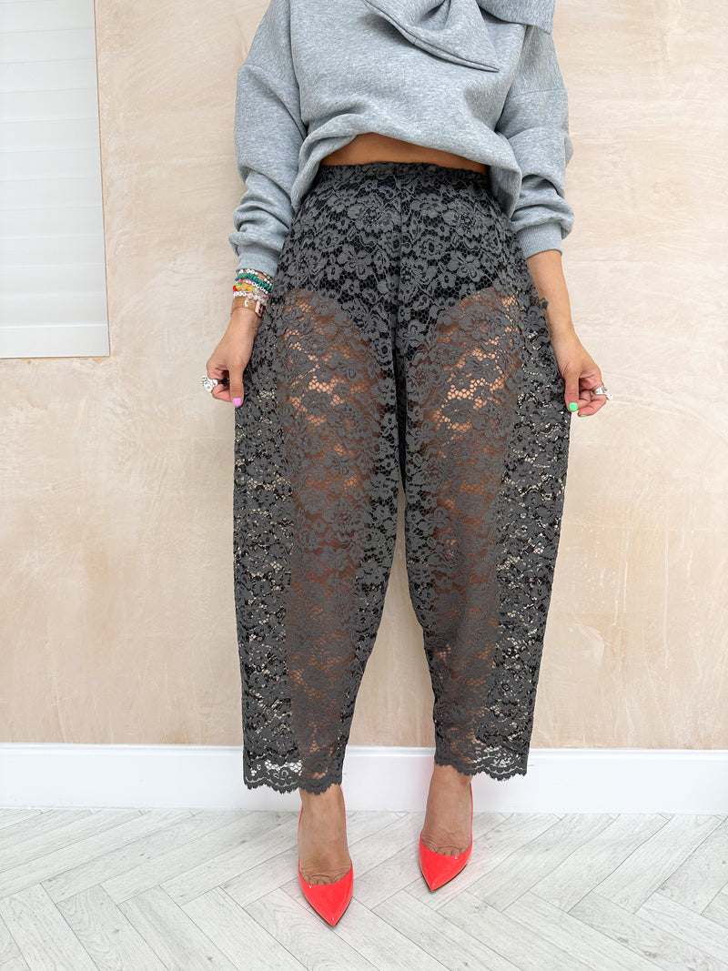 Sweet Dreams Lace Balloon Trousers In Dusty Grey