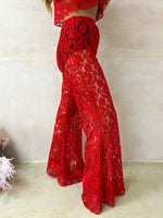 Fairytale Lace Extreme Flare Trousers In Red