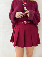 Pleated Mini Skirt/Shorts In Burgundy