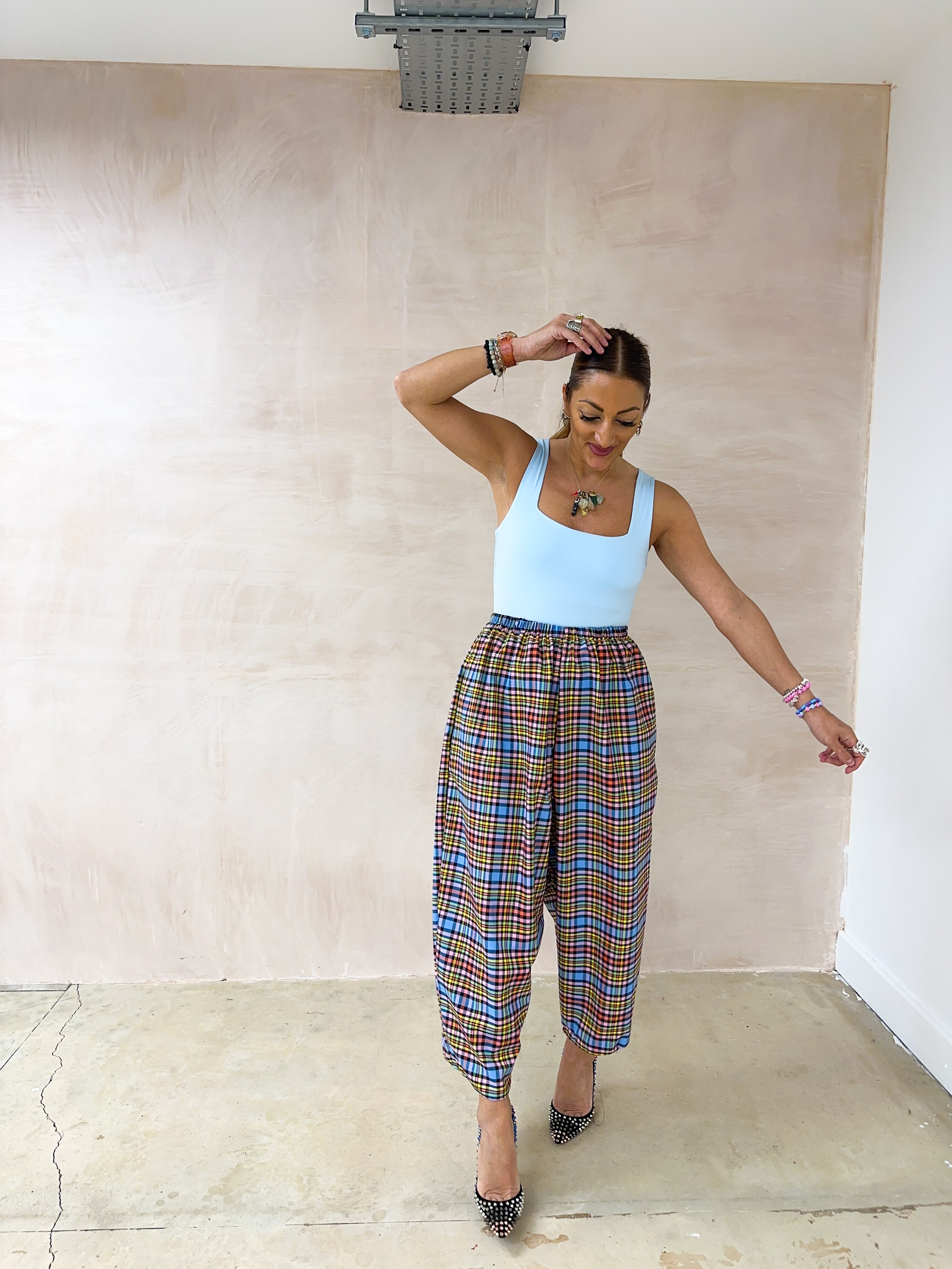 Muse Balloon Trousers In Multi Coloured Tartan