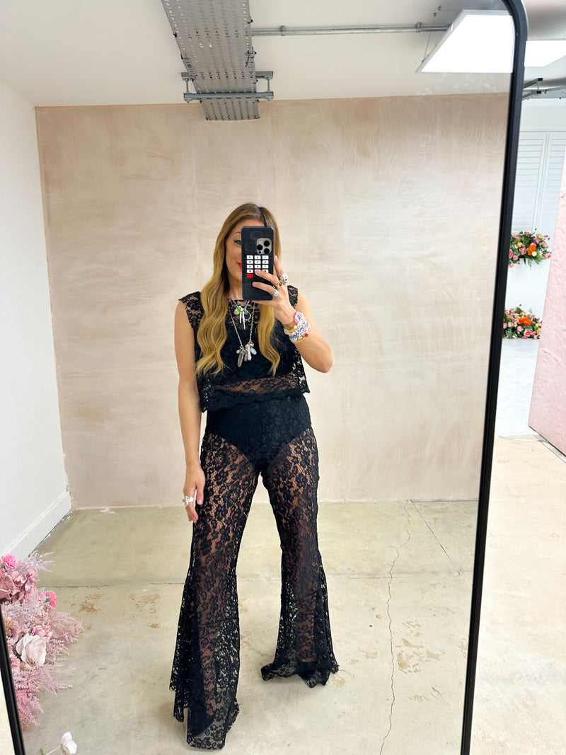 Fairytale Lace Extreme Flare Trousers In Black