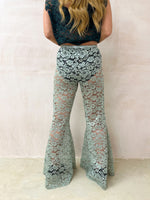 Fairytale Lace Extreme Flare Trousers In Sage Green