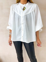 Puff Sleeve Floaty Shirt Top In White