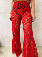 Fairytale Lace Extreme Flare Trousers In Red