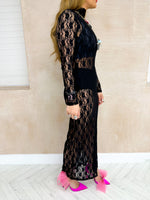 Sheer Lace Midi Dress In Black
