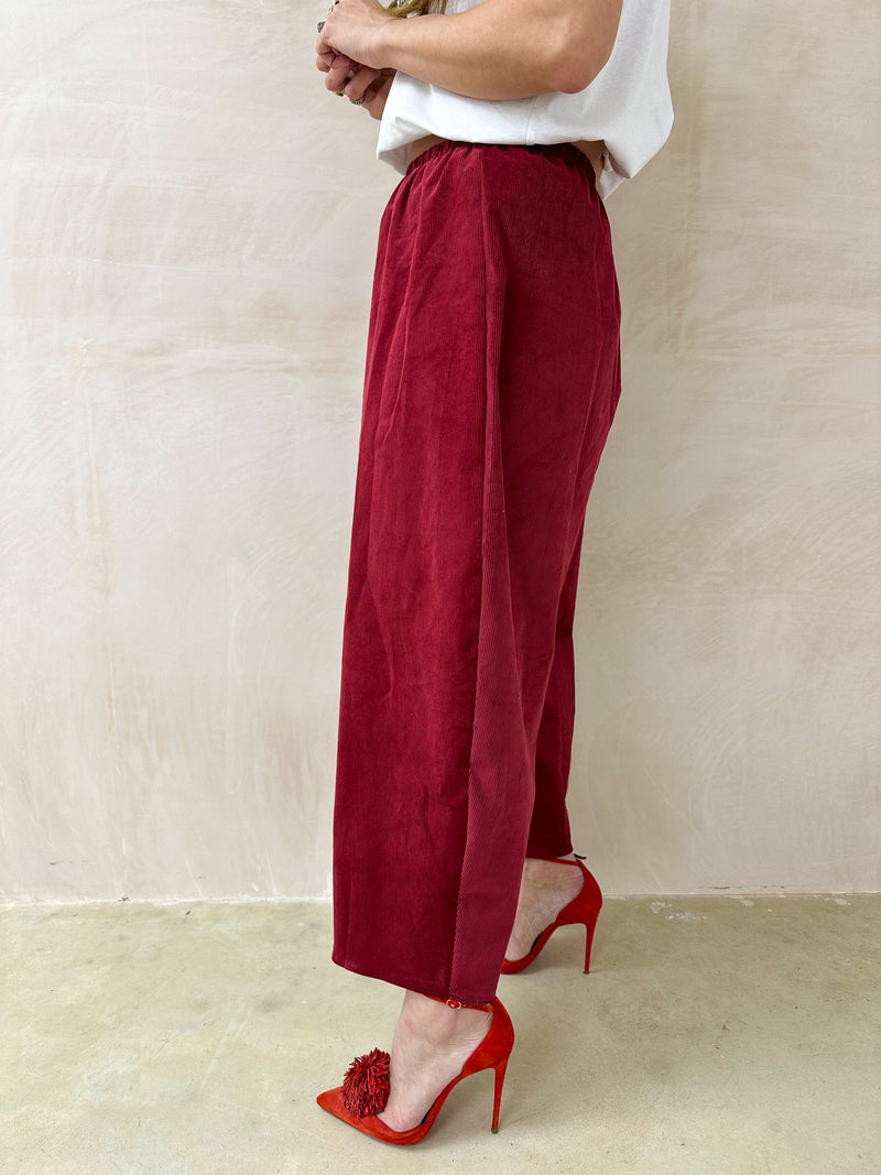 High Waisted Balloon Trousers In Burgundy Cord