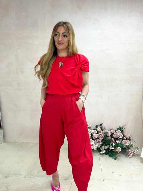 High Waisted Balloon Fit Trousers In Red