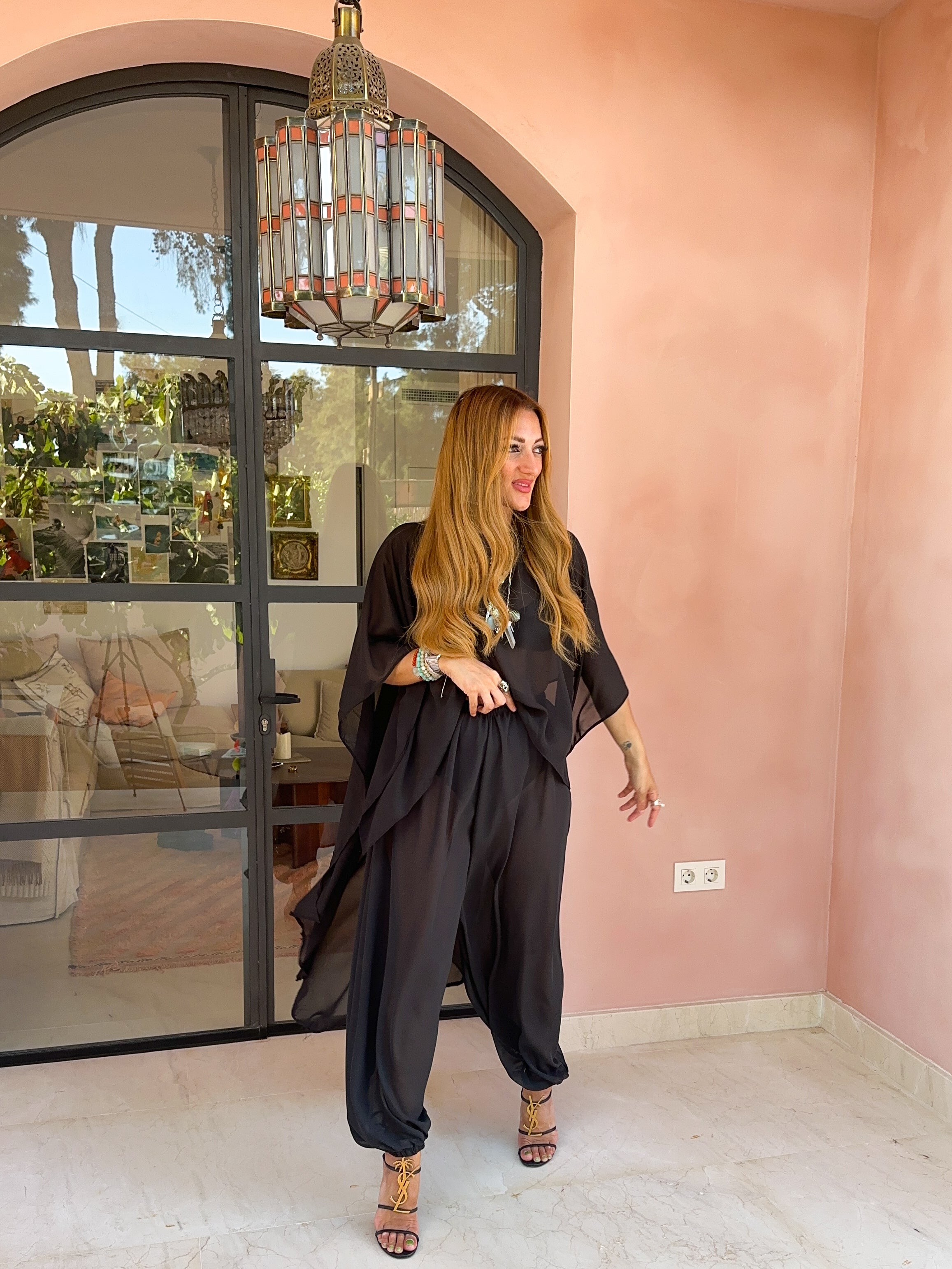 The Jasmine Aladdin Trousers In Black Chiffon