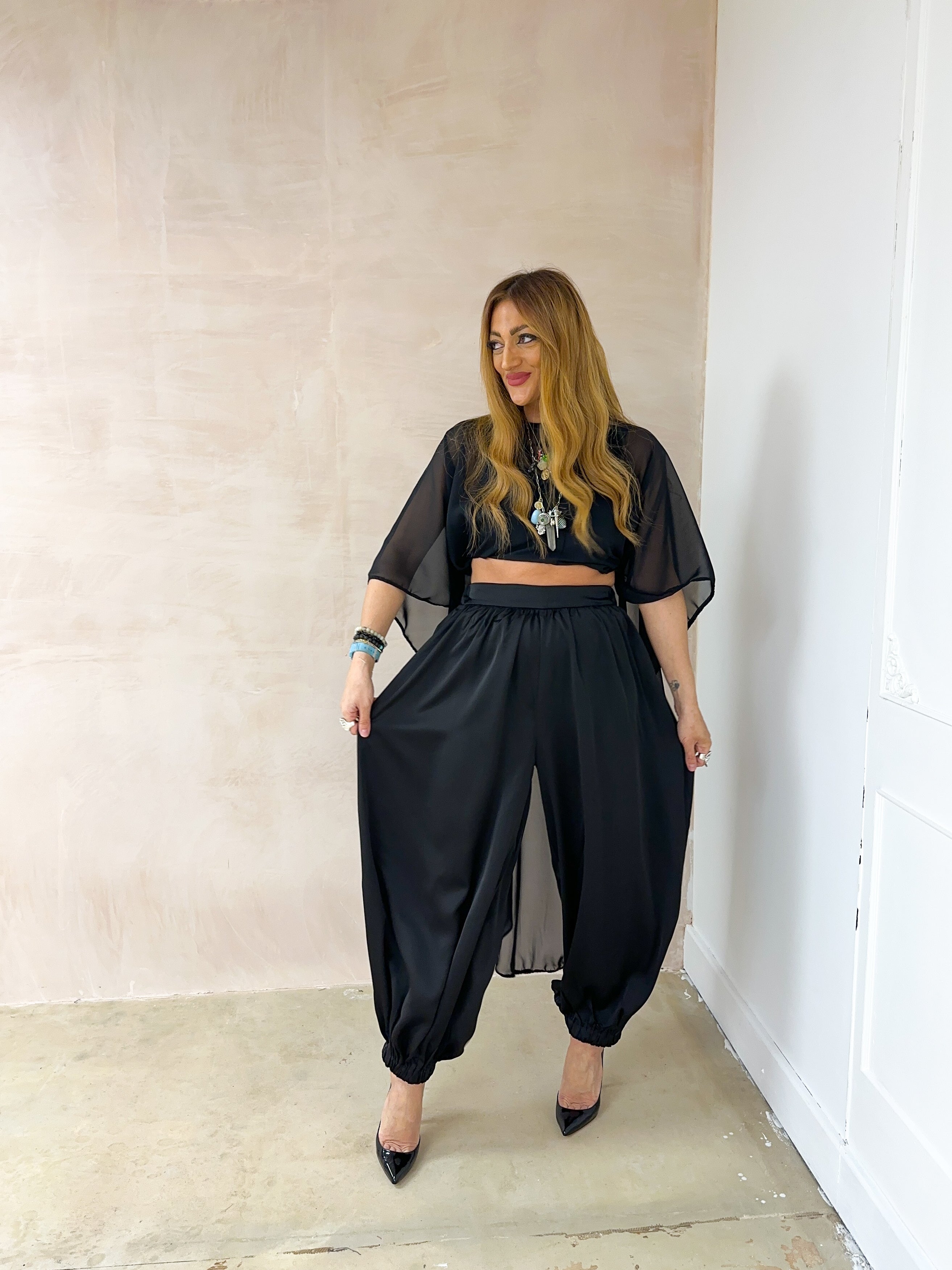 Aladdin Balloon Trousers In Black Satin