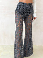 Petite - Fairytale Lace Extreme Flare Trousers In Grey