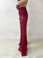 Petite - Fairytale Lace Extreme Flare Trousers In Burgundy