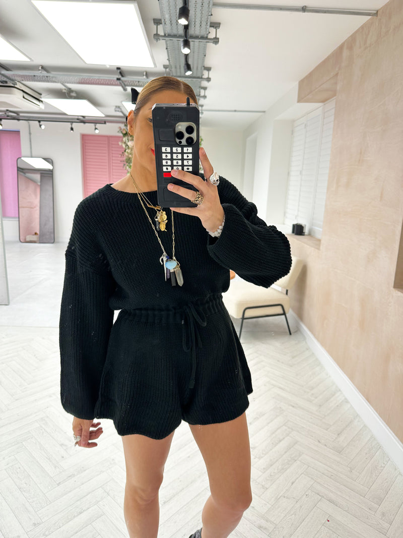 Knitted Jumper Style Playsuit In Black