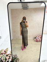 Shoulder Pad Midi Dress In Leopard Print