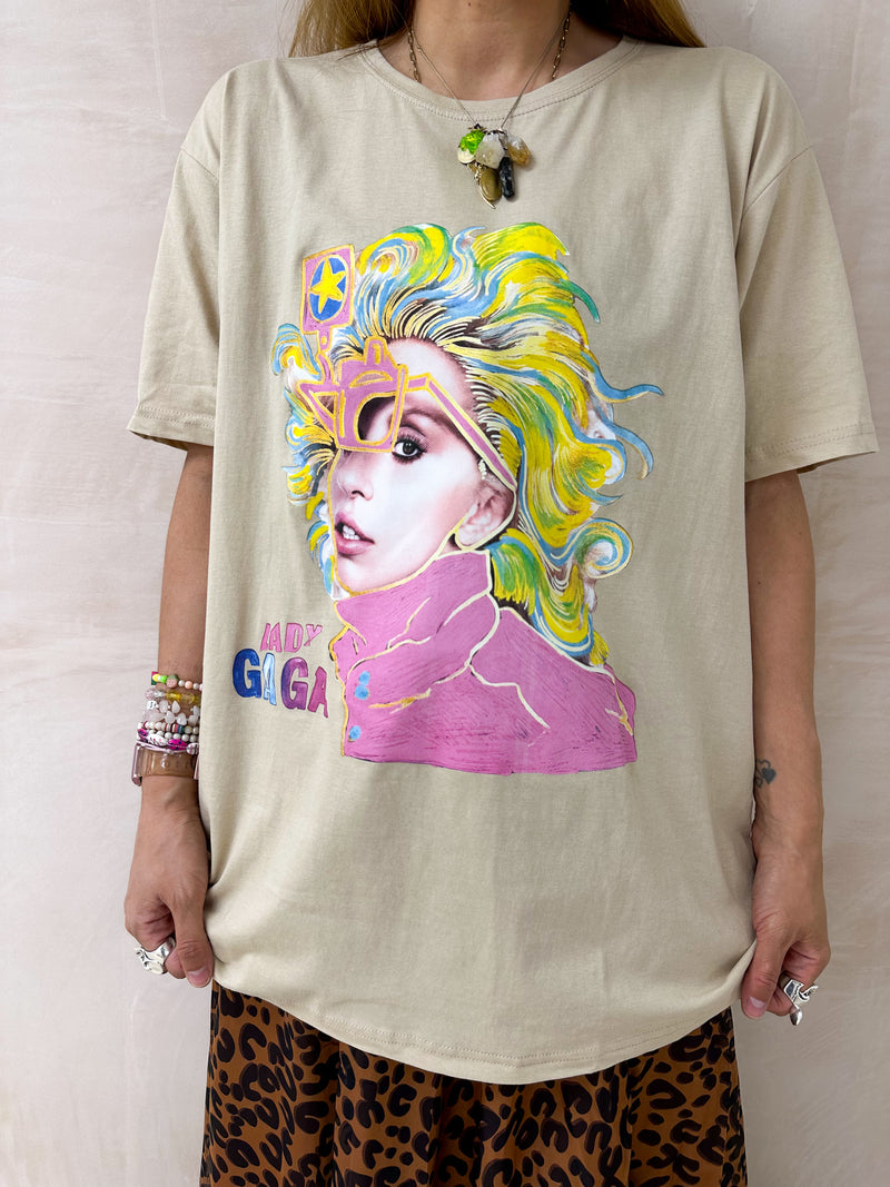 Lady Gaga 'Colour Sketch' Tee In Beige