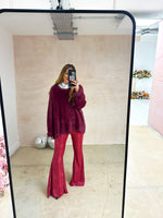 The Moonbeam Lurex Flares In Burgundy Glitter