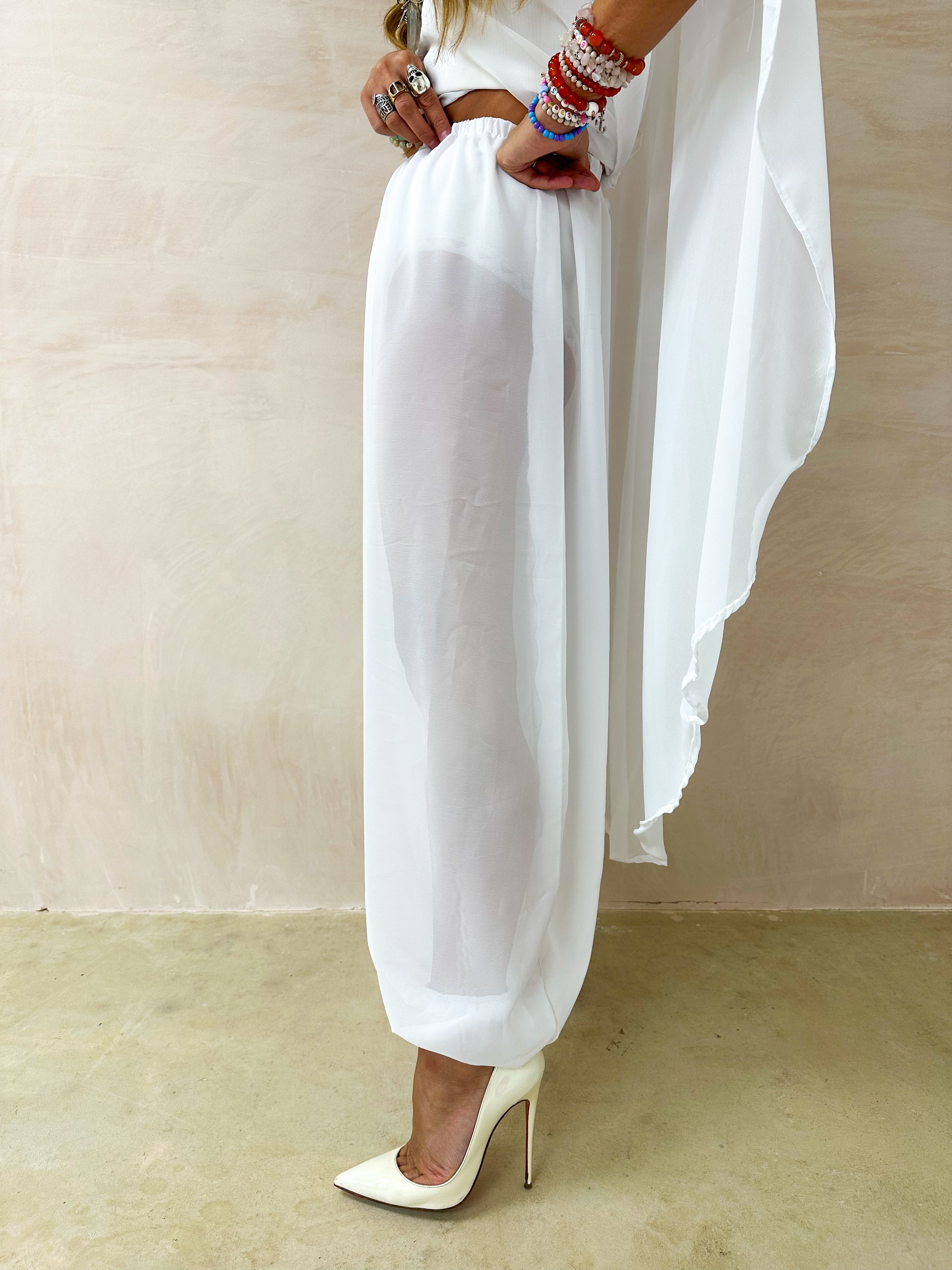 The Jasmine Aladdin Trousers In White Chiffon