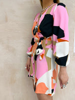 Abstract Print Mini Wrap Dress In Multi Colours
