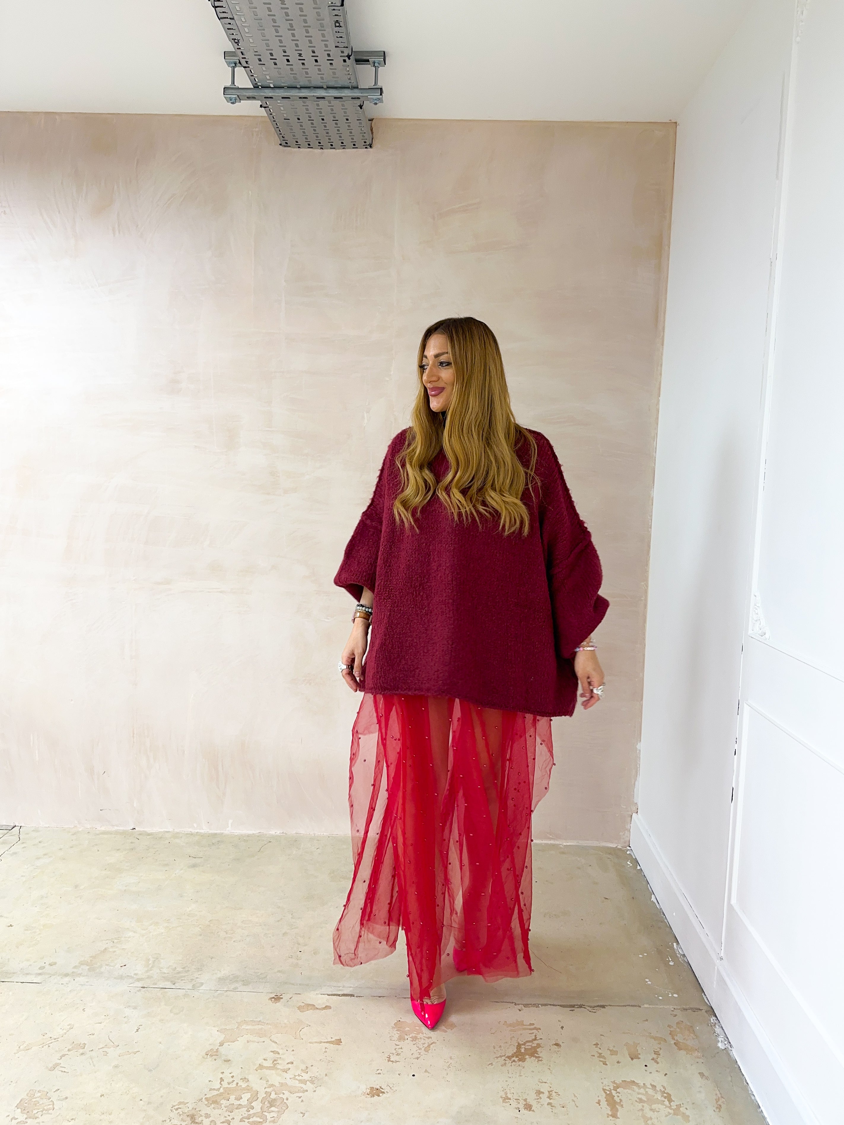 Chunky Knit Oversized Jumper In Burgundy