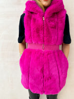 Faux Fur Hooded Gillet In Fuschia Pink