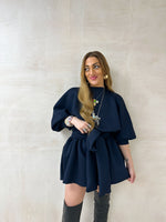 Puff Sleeve Scuba Dress In Midnight Blue