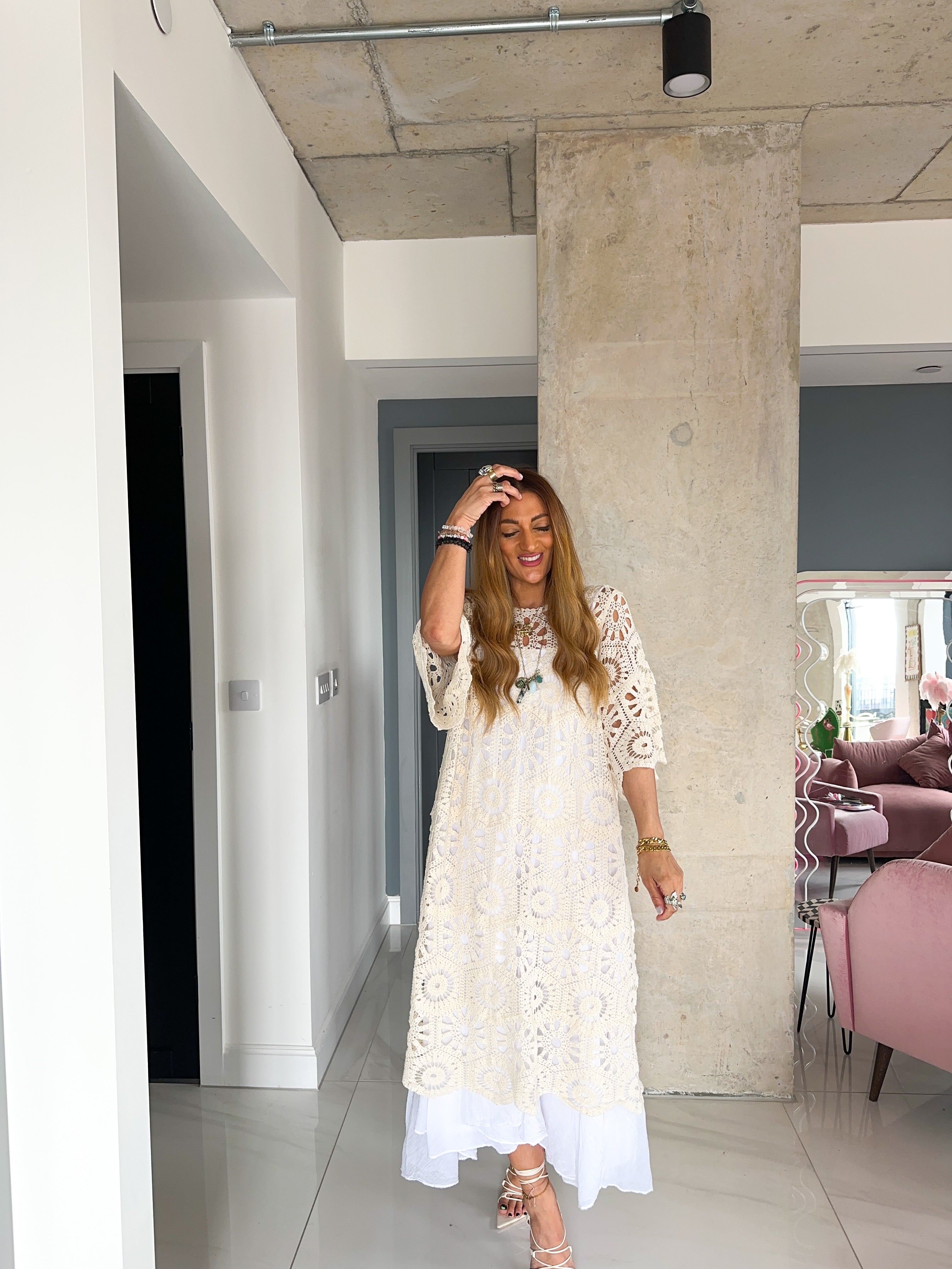 T-Shirt Shape Midi Dress In Crochet
